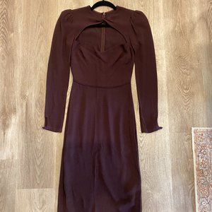 Reformation Lasalle Dress Cut Out Midi Long Sleeve in Fig Burnt Purple